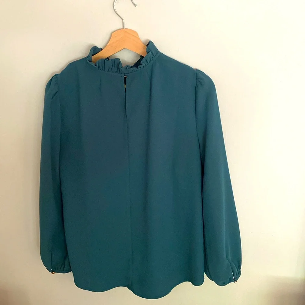 Long-sleeve ruffleneck top in 365 crepe